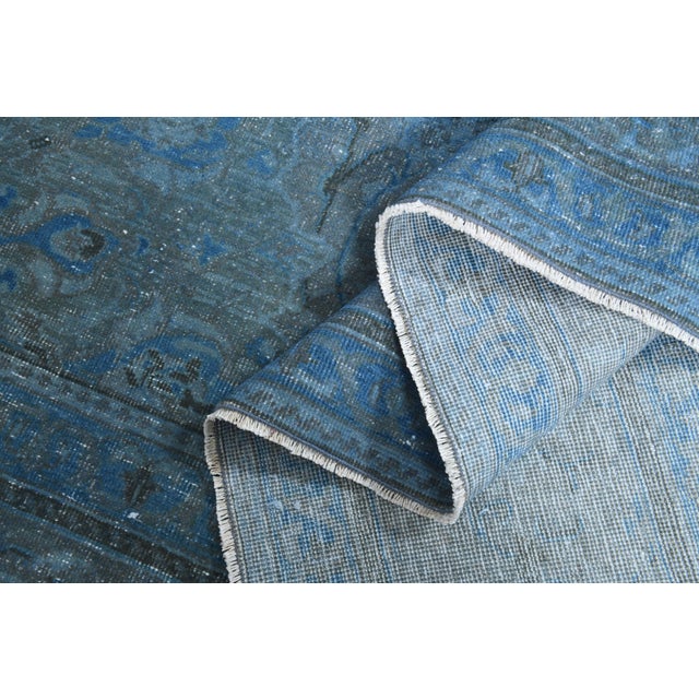 1960s Vintage Persian Handmade Wool Cotton Blue Area Rug For Sale In San Francisco - Image 6 of 11
