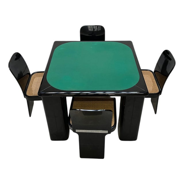 Game Table and Chairs in Lacquered Wood by Pierluigi Molinari, Milan, Italy, 1970s, Set of 5 For Sale