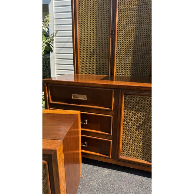 1960s John Stuart Mid-Century Modern Walnut & Cane 4-Piece Bedroom Suite For Sale - Image 5 of 12