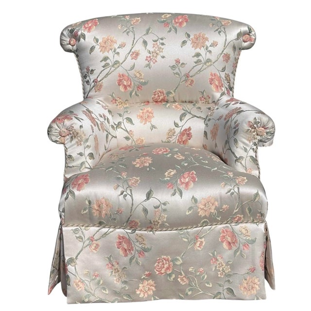 Hollywood Regency Scalamandre Silk Floral Upholstered Swivel Slipper Chair - Joanne Carson Estate - 1 of 2 For Sale - Image 3 of 8