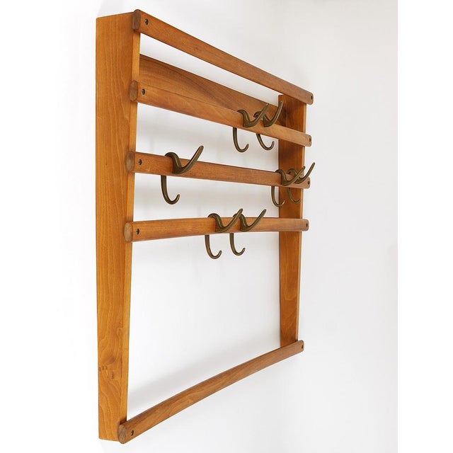 Mid-Century Coat Rack in Beech with 8 Brass Hooks attributed to Carl Auböck, 1950s For Sale - Image 10 of 18