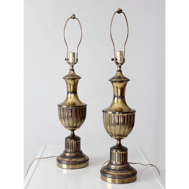 1970s Vintage Brass Urn Table Lamps Pair For Sale - Image 5 of 12