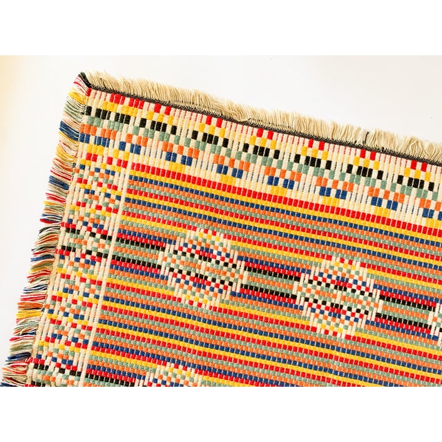 Charming multicolored mid-century hand woven overshot textile art. This piece would be amazing framed as art or used as a...