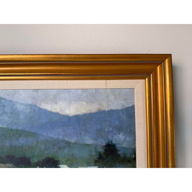 Wood Vintage Farm Landscape Oil on Canvas Board Painting – Signed For Sale - Image 7 of 12