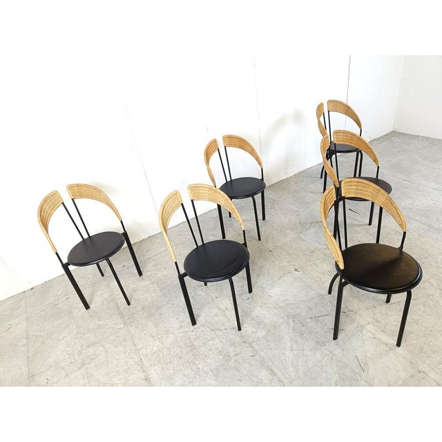 Postmodern Italian Postmodern Wicker and Metal Dining Chairs, 1980s, Set of 6 For Sale - Image 3 of 11