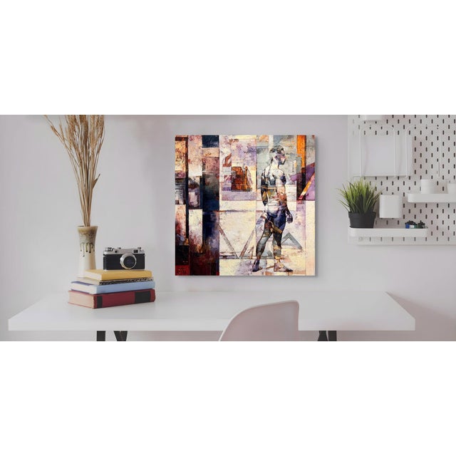 Abstract Peripheral Dream by Jon Wassom | Mixed Media on canvas featuring a figure in an abstract setting For Sale - Image 3 of 5