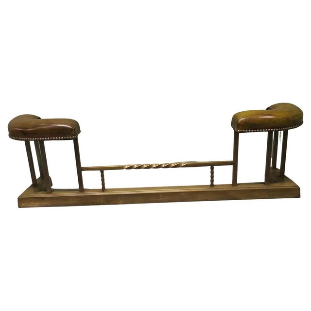 Gold Art Deco Brass and Dark Green Leather Club Fender, 1910s For Sale - Image 8 of 8