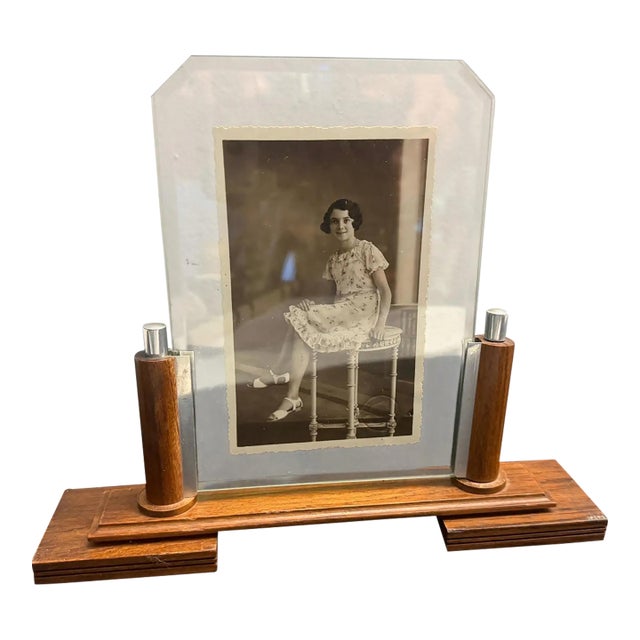 1930s Art Deco Wood, Chromed Metal and Glass French Picture Frame For Sale