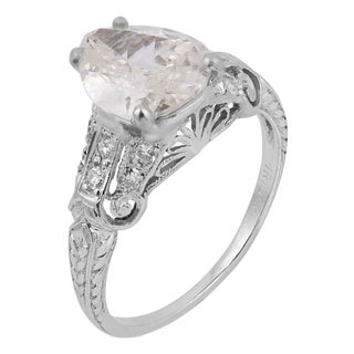 1930s Art Deco Gia 1.51 Carat Old Pear Shape Diamond Platinum Engagement Ring, Size 4 For Sale