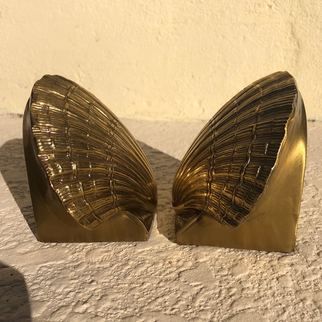 Metal Mid 20th Century Brass Seashell Bookends - a Pair For Sale - Image 7 of 9