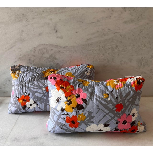 Pair of Blue Floral Vintage Fabric Lumbar Pillow Covers For Sale - Image 10 of 10