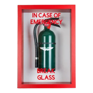 "In Case of Emergency Break Glass" Aston Martin Mixed Media Fire Extinguisher Sculpture by Plastic Jesus