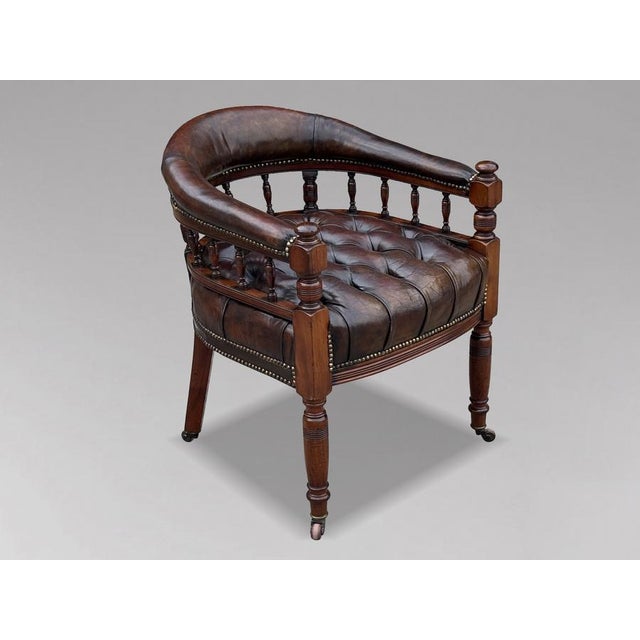 Brown Leather and Mahogany Captain's Desk Armchair, 1860 For Sale - Image 11 of 11