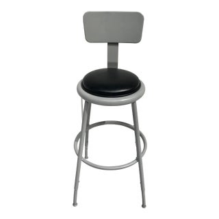 Vintage Mid Century Industrial Grey Metal Stool For Sale