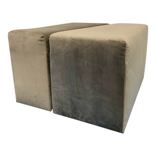 Caracole Modern Taupe Velvet Ottomans Set of 2 For Sale