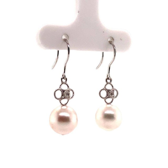 White Diamond Akoya Pearl Earrings 14 Karat White Gold Certified For Sale - Image 8 of 10
