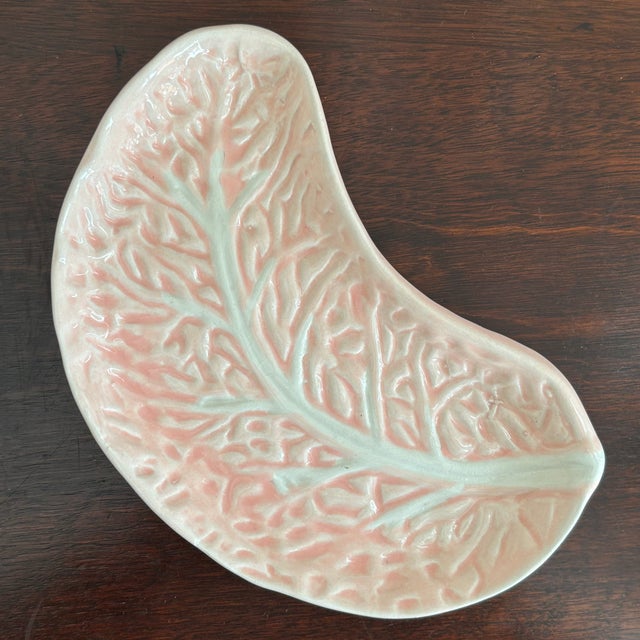 Ceramic Vintage Majolica Cabbage Leaf Crescent Plates, Portugal — Set of 4 For Sale - Image 7 of 12