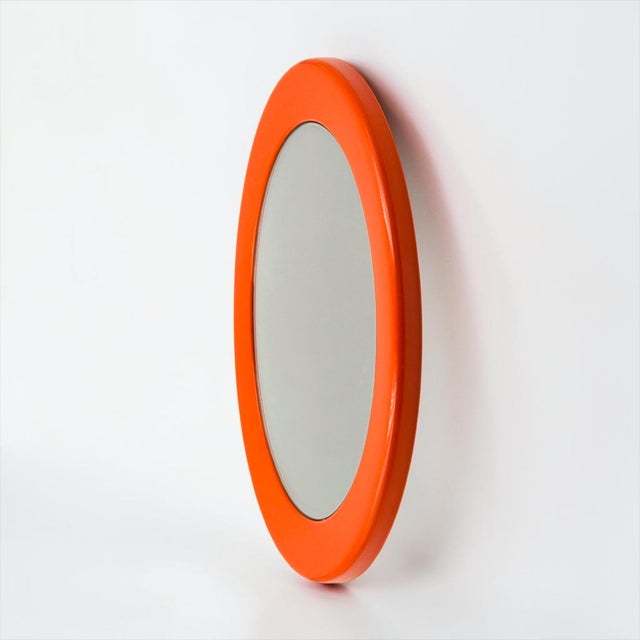 1970s Round Space Age Wall Mirror in Orange, France, 1970s For Sale - Image 5 of 12