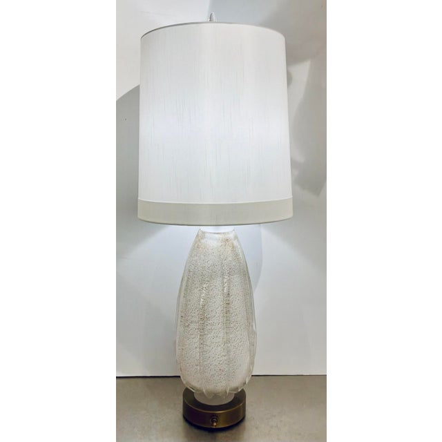 Original retail $1195, stylish Revelation Murano Style Venezia Forte Glass Table Lamp, gold fleck, sporty brass finished...
