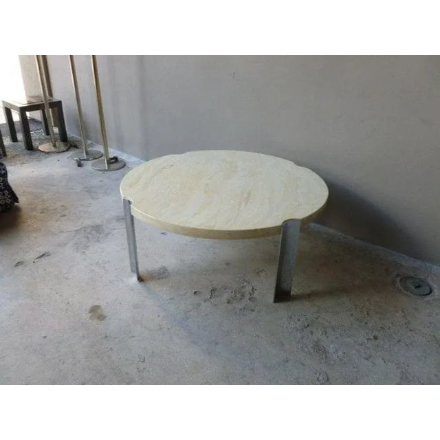 Modern 1970's Round Selig Faux Marble Flying Saucer Coffee Table with 4 Thick Chrome Legs For Sale - Image 3 of 7