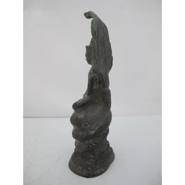 Metal Antique Khmer Bayon Style Bronze Buddha With Naga Buddhist Figurine Statue For Sale - Image 7 of 8