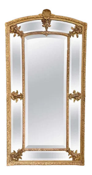 19th Century French Louis XVI Style Giltwood Cushion Mirror with Glass Panels