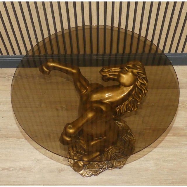 Small Gilt Horse Coffee Table with Smoked Glass Top, 1970s For Sale - Image 12 of 12