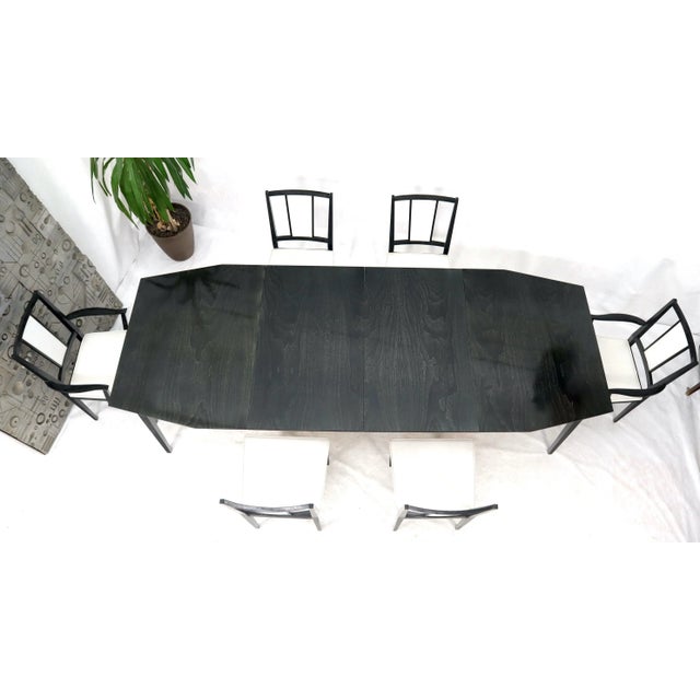 Mid 20th Century Cerused Ebonized Walnut Dining Room Table 6 Chairs Set w/ Two Extension Boards - 7 Pieces For Sale - Image 5 of 13