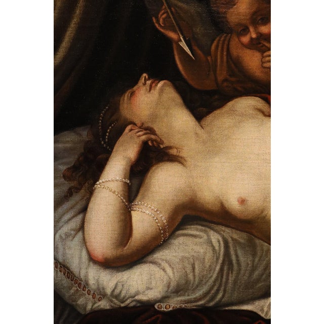 Workshop of Alessandro Varotari, Detto Il Padovanino, Sleeping Nude Venus with Cupid, 1680, Oil on Canvas For Sale - Image 8 of 16