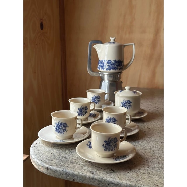 Vintage Blue Floral Espresso Service from Krone Porzellan, 1950s, Set of 7 For Sale - Image 12 of 14