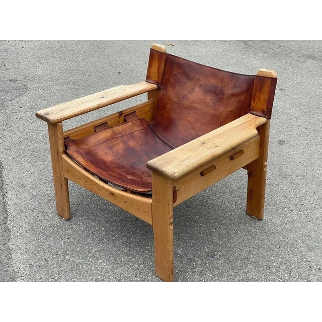 Wood Safari Pine and Leather Chair First Edition attributed to Karin Mobring, 1970s For Sale - Image 7 of 12