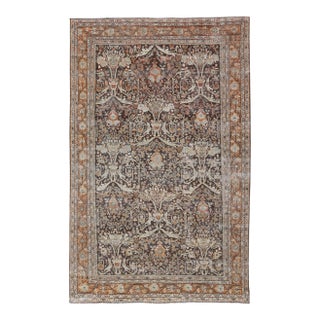 Antique Persian Sultanabad Rug With Warm Brown Field and Allover Vine Design For Sale