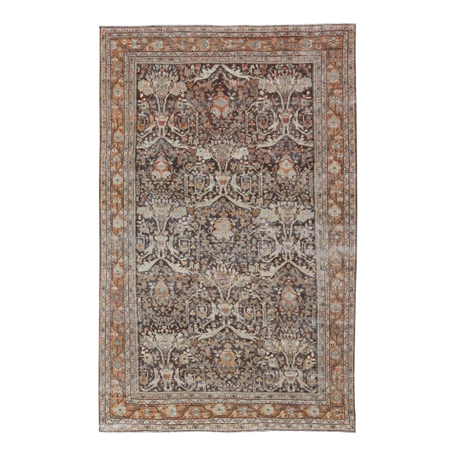 Antique Persian Sultanabad Rug With Warm Brown Field and Allover Vine Design For Sale