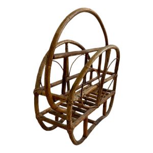 1970s Vintage Steamed Bamboo Rattan Magazine Rack