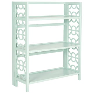 3 Tier Low Trellis Fretwork Bookcase, Aqua Smoke For Sale