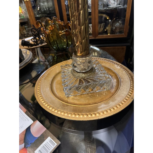 1920's French Classic Crystal/ Brass Tall Column Swirl Bambous Table Lamp by Baccarat France. Single lamp with double...