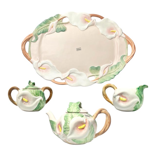 1980s Fitz & Floyd “Calla Lilly of the Valley” Ceramic Tea Service Set - 4-Piece For Sale