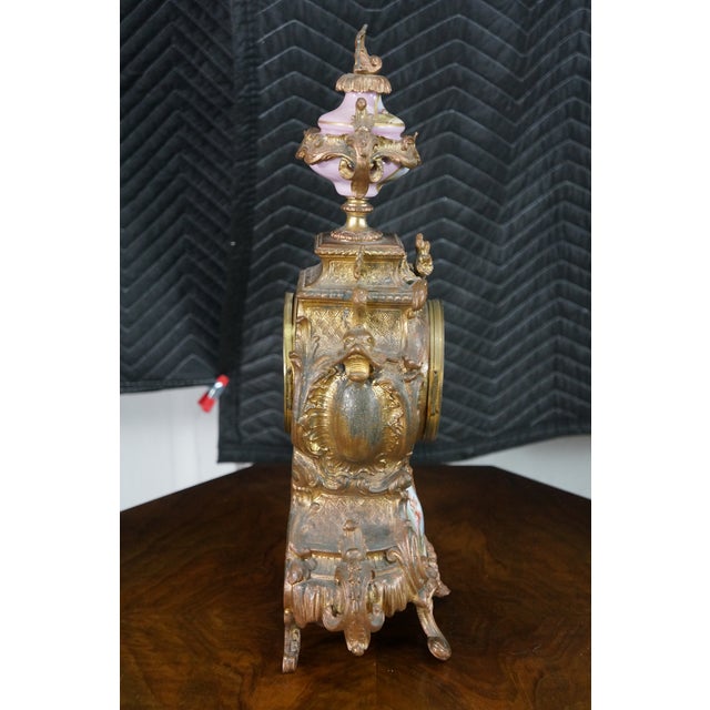 Brass Antique French Louis XV Rococo Sèvres Style Hand Painted Porcelain Mantel Clock For Sale - Image 8 of 18