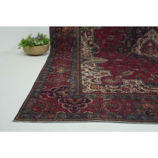 Persian 1970s Vintage Persian Handmade Wool 10x13 Red Area Rug For Sale - Image 3 of 12
