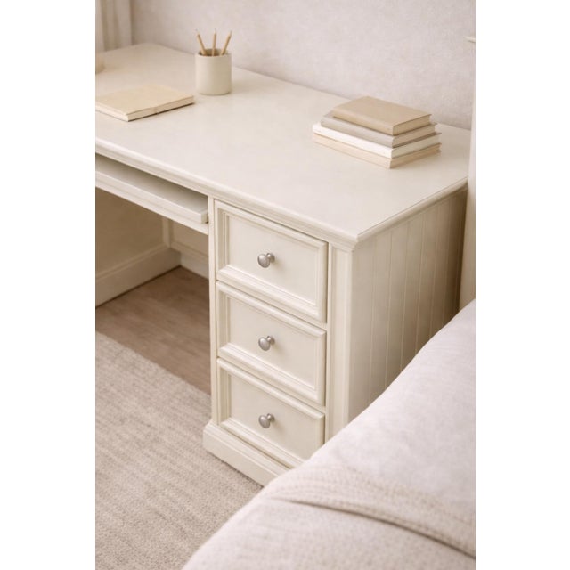 Cream Painted Writing Desk With Pull-Out Keyboard Tray and Solid Wood Chair, Late 20th Century For Sale In Los Angeles - Image 6 of 9