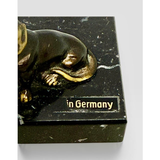 Metal Vintage German Brass Dachshunds on Marble Base Paperweight — Midcentury Desk Accessory For Sale - Image 7 of 12