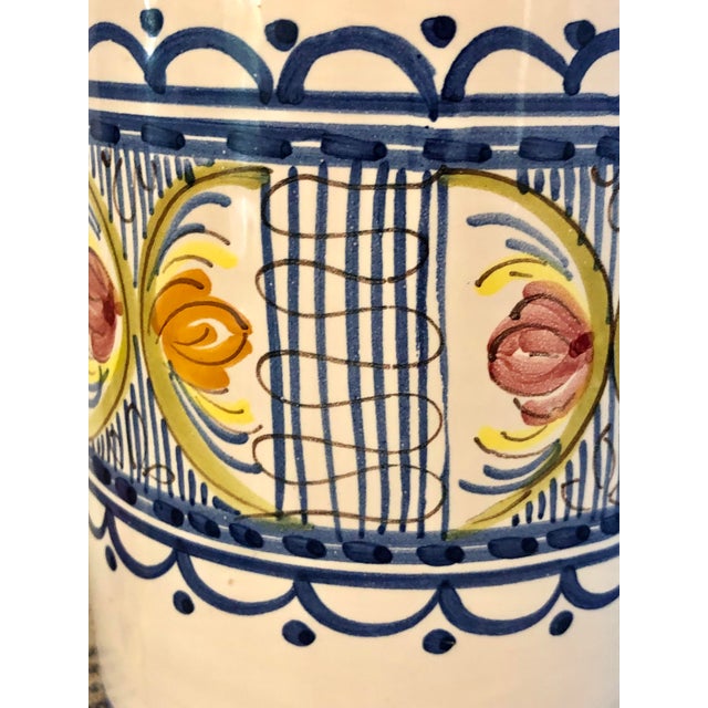 Ceramic Vintage Hand Painted Rustic Glazed Ceramic Utensil Canister Vessel or Wine Bottle Holder, Puente Del Arzobispo, Toledo Spain For Sale - Image 7 of 11