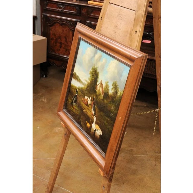 1850s French Oil on Panel Baryard Painting with Ducks and Vibrant Colors For Sale - Image 11 of 12