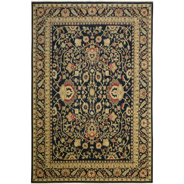 1990s Shabby Chic Kafkaz Dark. Blue/Beige Wool Rug -10'1 X 13'11 For Sale