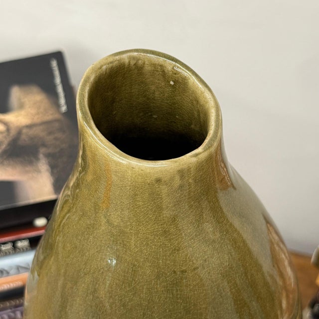 Brown Olive and Charcoal Ceramic Vase with Amber Drip Glaze For Sale - Image 8 of 8