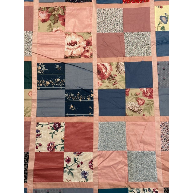 Vintage Multi-Color Pink Queen Quilt Top For Sale - Image 6 of 11