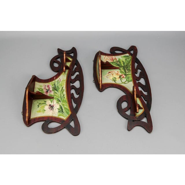 Art Nouveau Wooden Hand-Painted Floral Shelves, Germany, 1910, Set of 2 For Sale - Image 4 of 18
