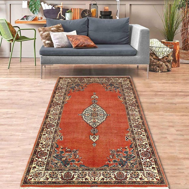 Pasargad DC Rust Color Fine Hand Knotted Tabriz Rug For Sale - Image 4 of 5