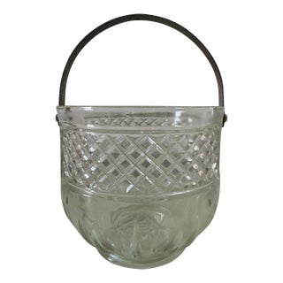 1950s Glass Ice Bucket With Handle + Stainless Tongs- 2 Pieces For Sale
