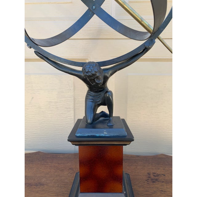 Black Vintage English Country Iron Armillary Sundial Held by Atlas For Sale - Image 8 of 12